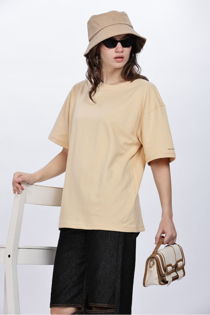 Solids: Beige Oversized T-shirt Women
