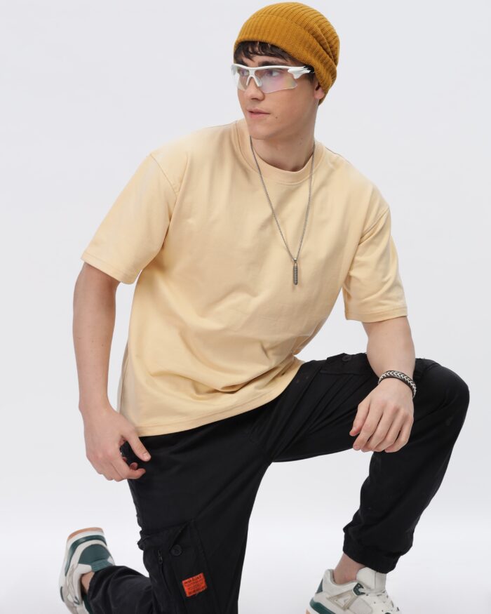 Solids: Beige Oversized T-shirt - Image 5