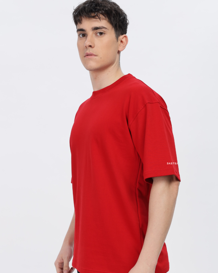 Solids: Red Oversized T-shirt - Image 5