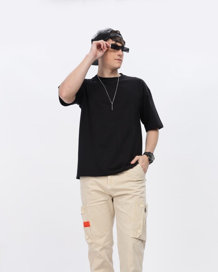 Solids: Black Oversized T-shirt - Image 3