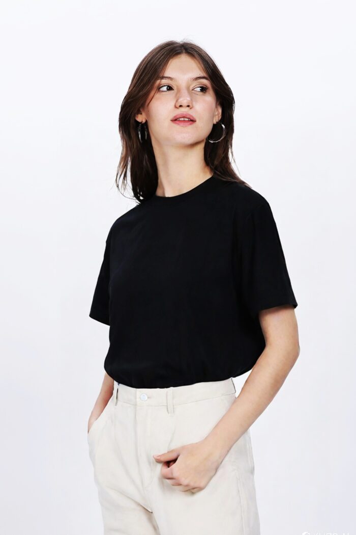 Solids: Black Regular Fit T-shirt Women