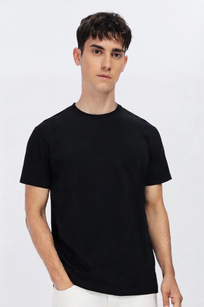 Solids: Black Regular Fit T-shirt - Image 3