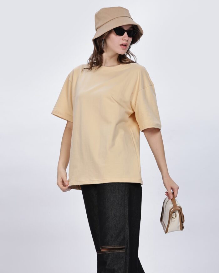 Solids: Beige Oversized T-shirt Women - Image 4