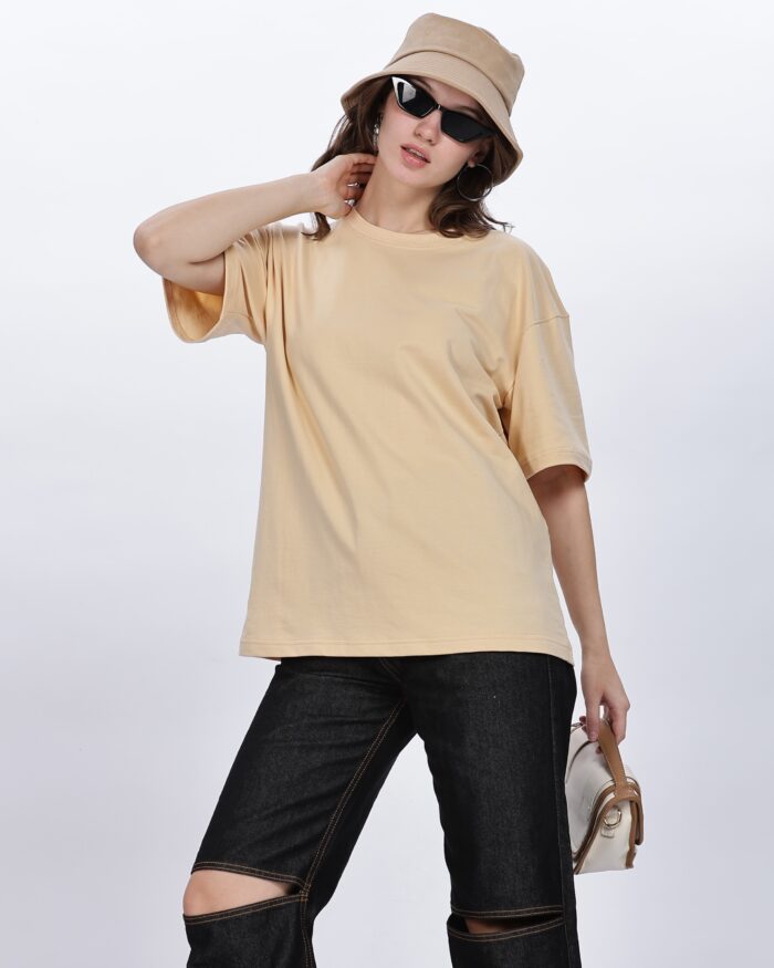 Solids: Beige Oversized T-shirt Women - Image 3