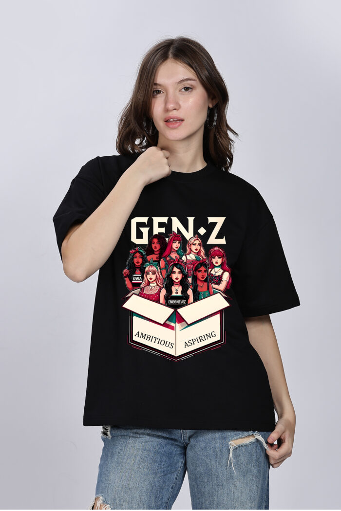 Genz: Women Black Oversized T-shirt