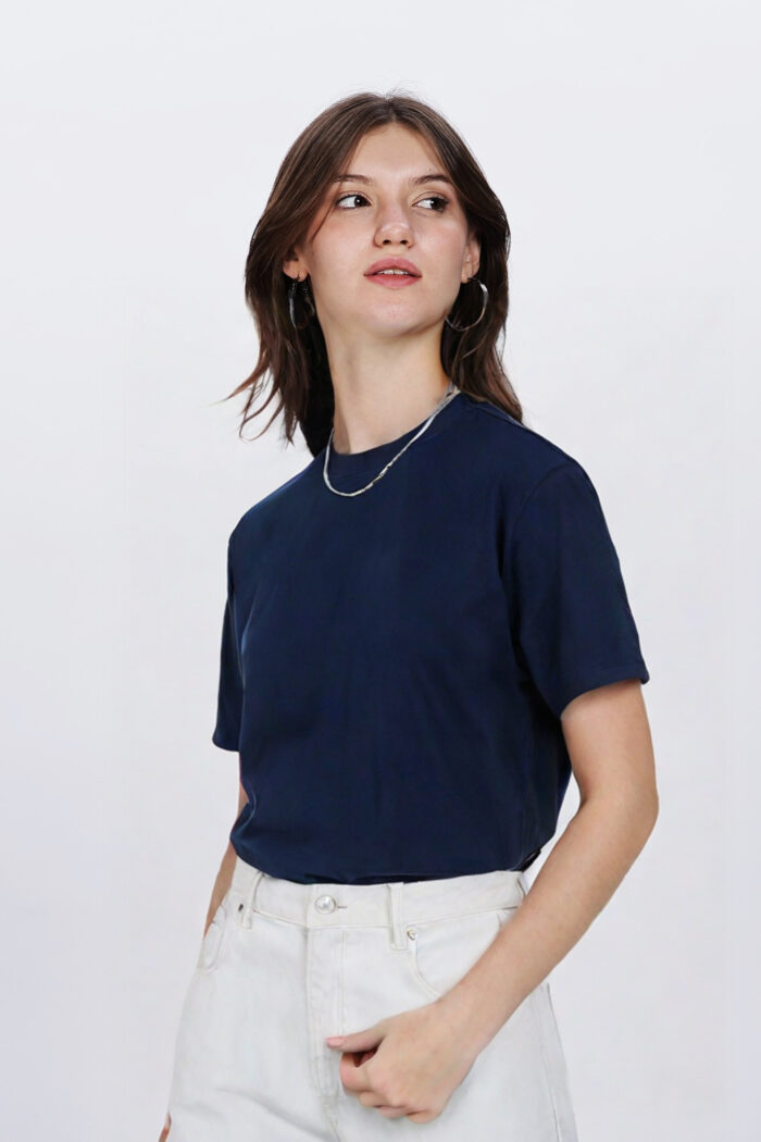 Solids: Navy Blue Regular Fit T-shirt Women - Image 3