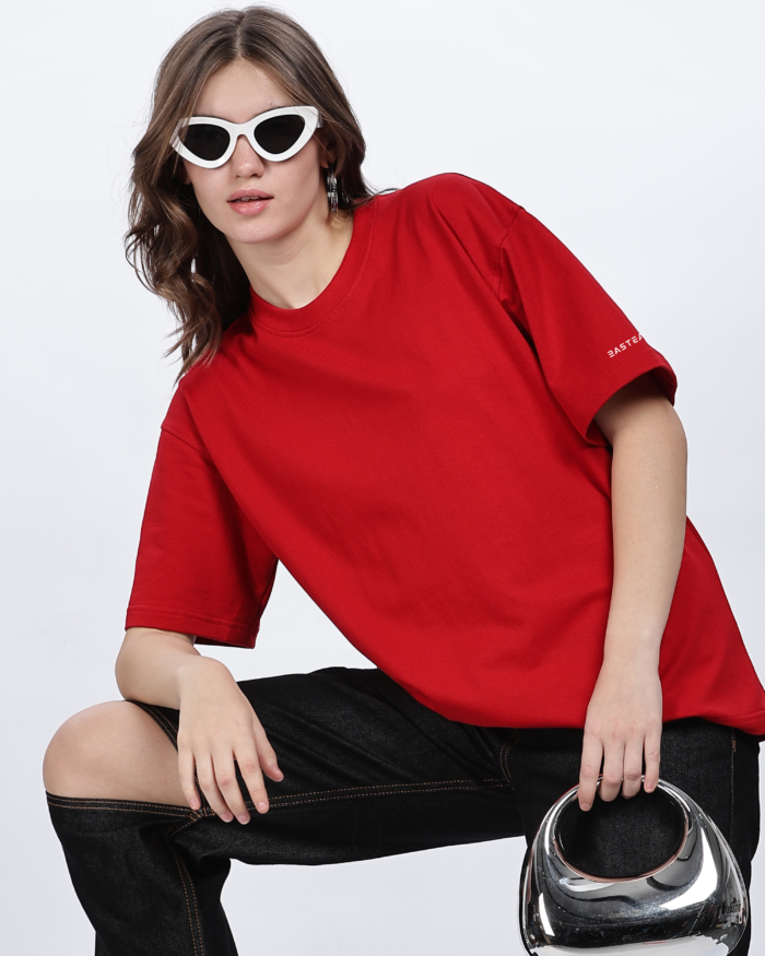 Solids:  Women Red Oversized T-shirt