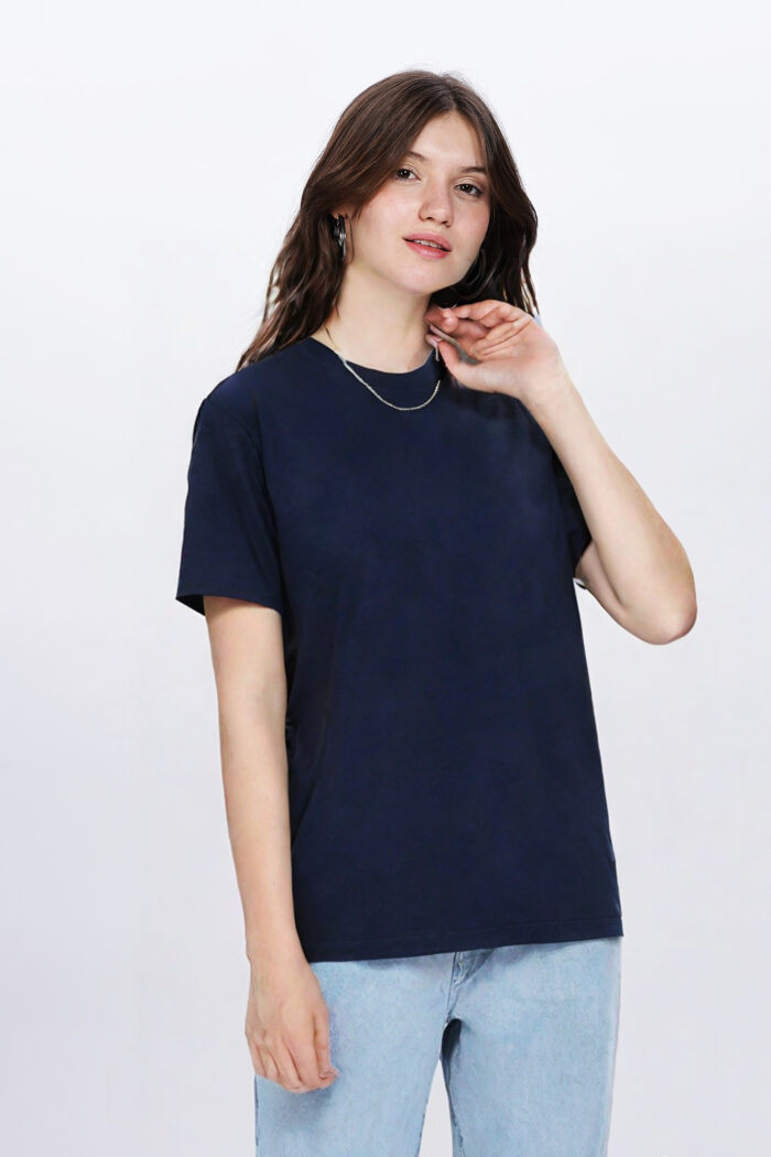 Solids: Navy Blue Regular Fit T-shirt Women