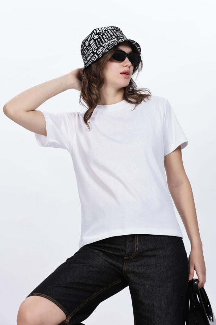 Solids: White Regular Fit T-shirt Women - Image 3