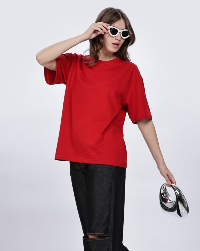 Solids:  Women Red Oversized T-shirt - Image 3