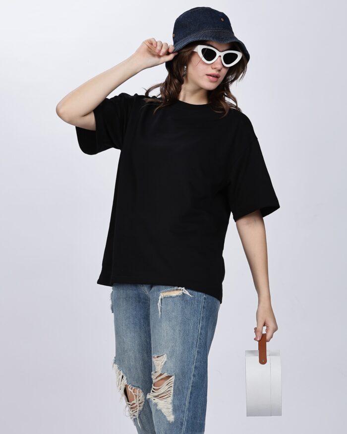 Solids: Black Oversized T-shirt - Image 3