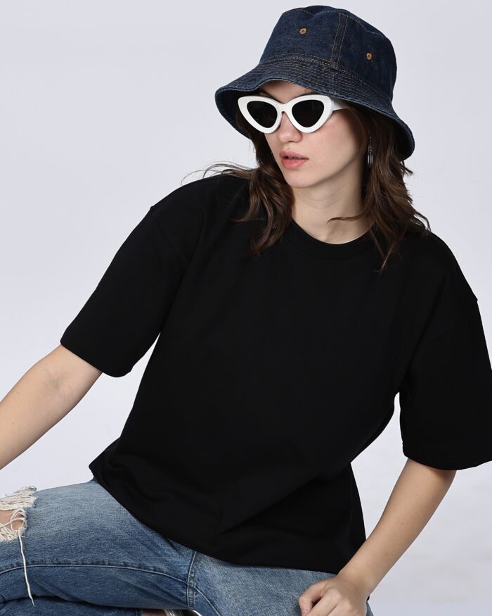 Solids: Black Oversized T-shirt - Image 4