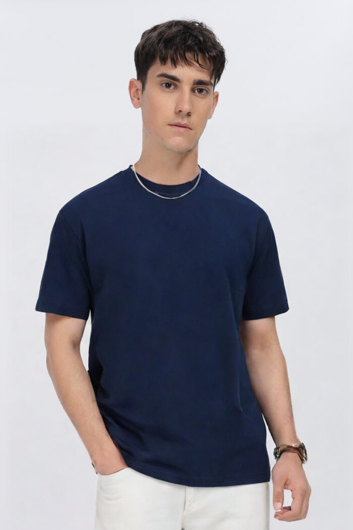 Solids: Navy Blue Regular Fit T-shirt