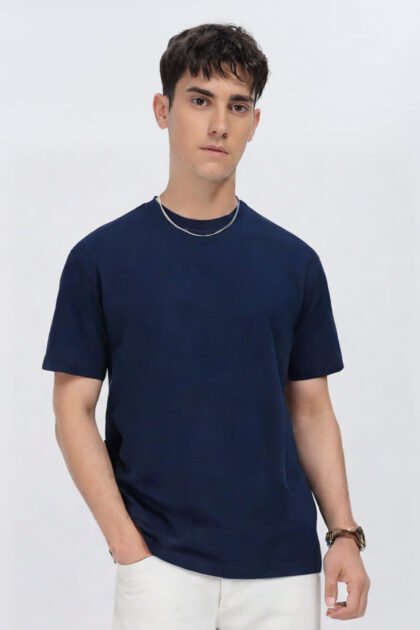 Solids: Navy Blue Regular Fit T-shirt