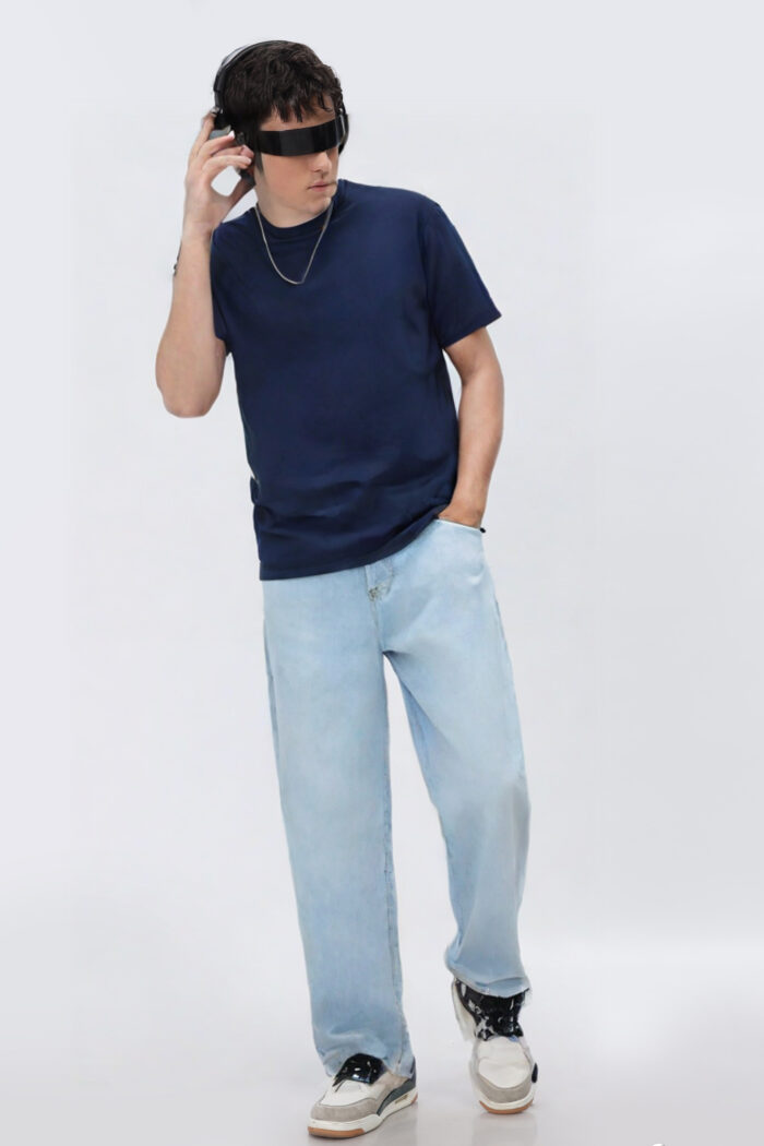 Solids: Navy Blue Regular Fit T-shirt - Image 2