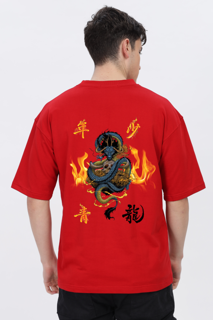 Dragon: Men Red Oversized T-shirt