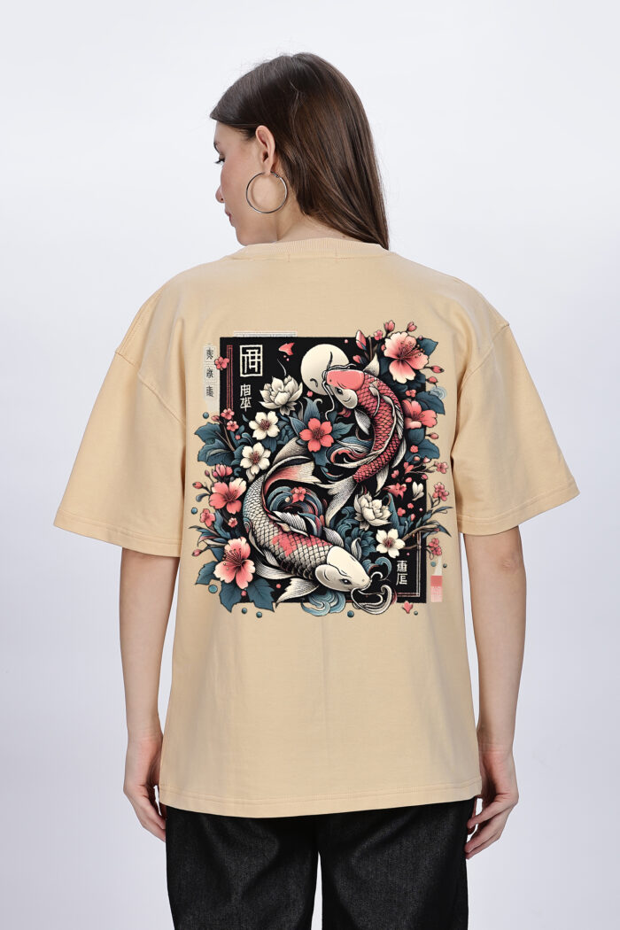 Koi Fish:  Women Beige Oversized T-shirt