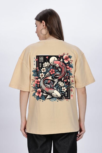 Koi Fish:  Women Beige Oversized T-shirt