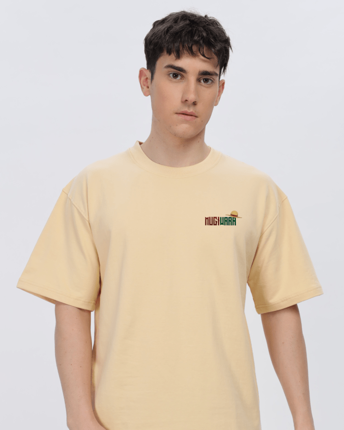 Mugiwara: Men Beige Oversized T-shirt - Image 2