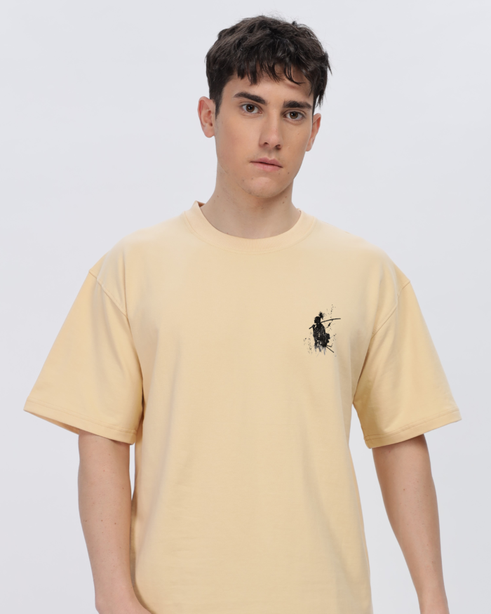 Samurai: Men Beige Oversized T-shirt - Image 2