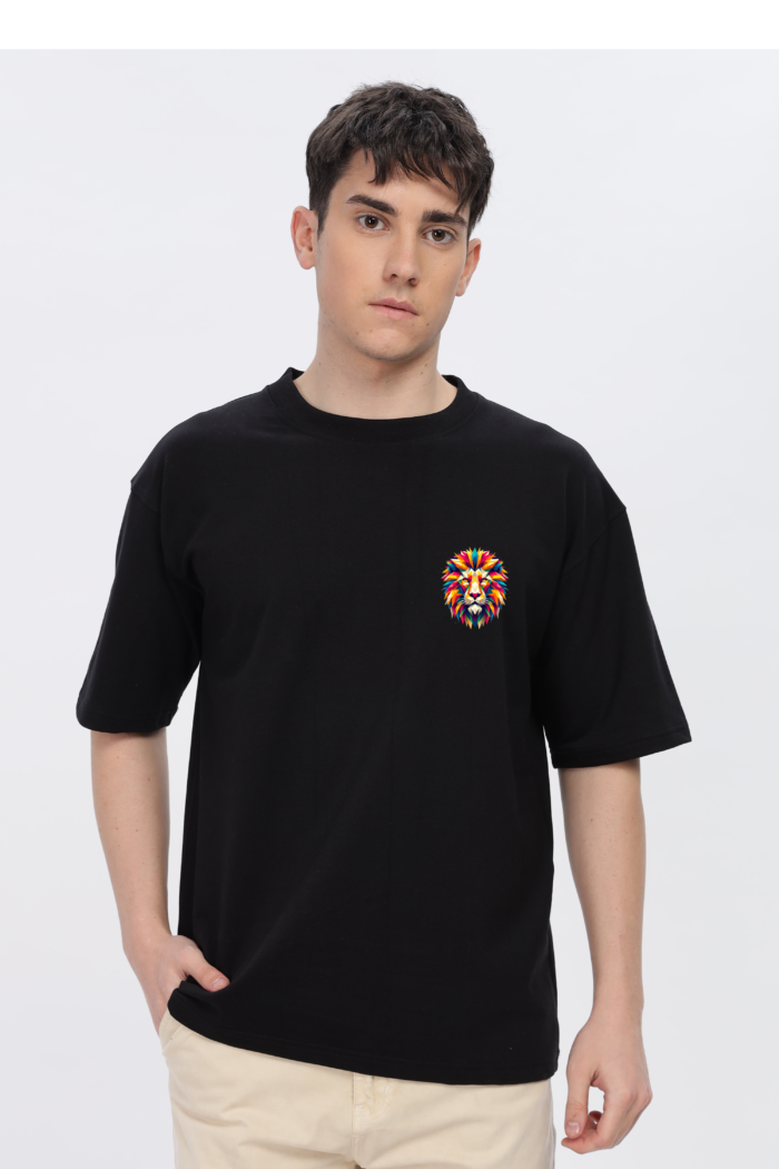 Lion: Men Black Oversized T-shirt - Image 2