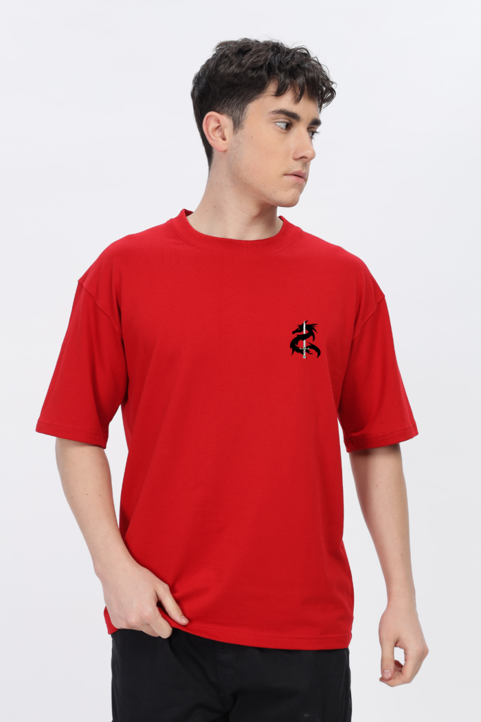 Dragon: Men Red Oversized T-shirt - Image 2