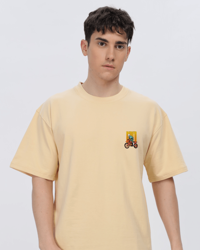 Bike: Men Beige Oversized T-shirt - Image 2