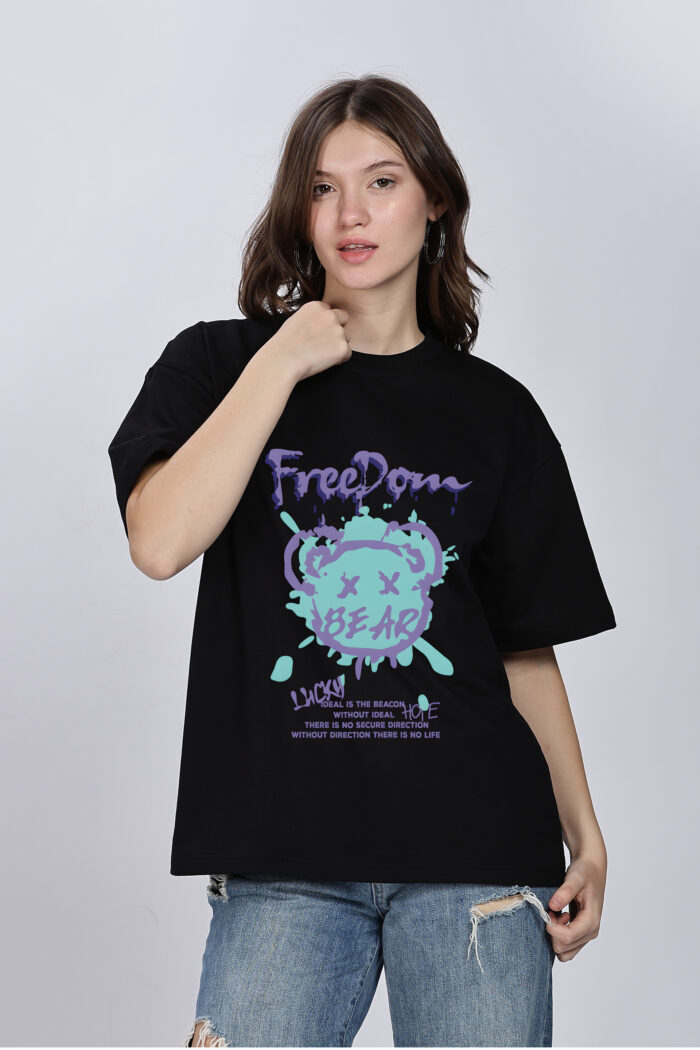 Freedom: Women Black Oversized T-shirt