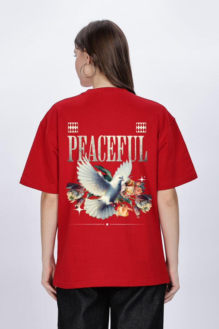 Peaceful: Women Red Oversized T-shirt