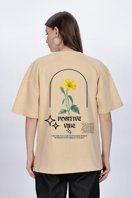 Positive Vibe:  Women Beige Oversized T-shirt