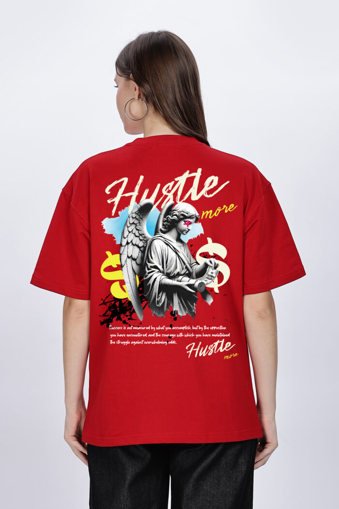 Hustle: Women Red Oversized T-shirt