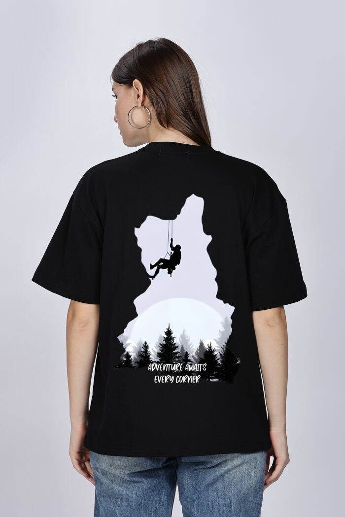 Adventure: Women Black Oversized T-shirt