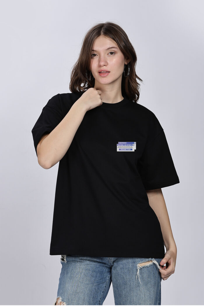 No Risk No Strory: Women Black Oversized T-shirt - Image 2