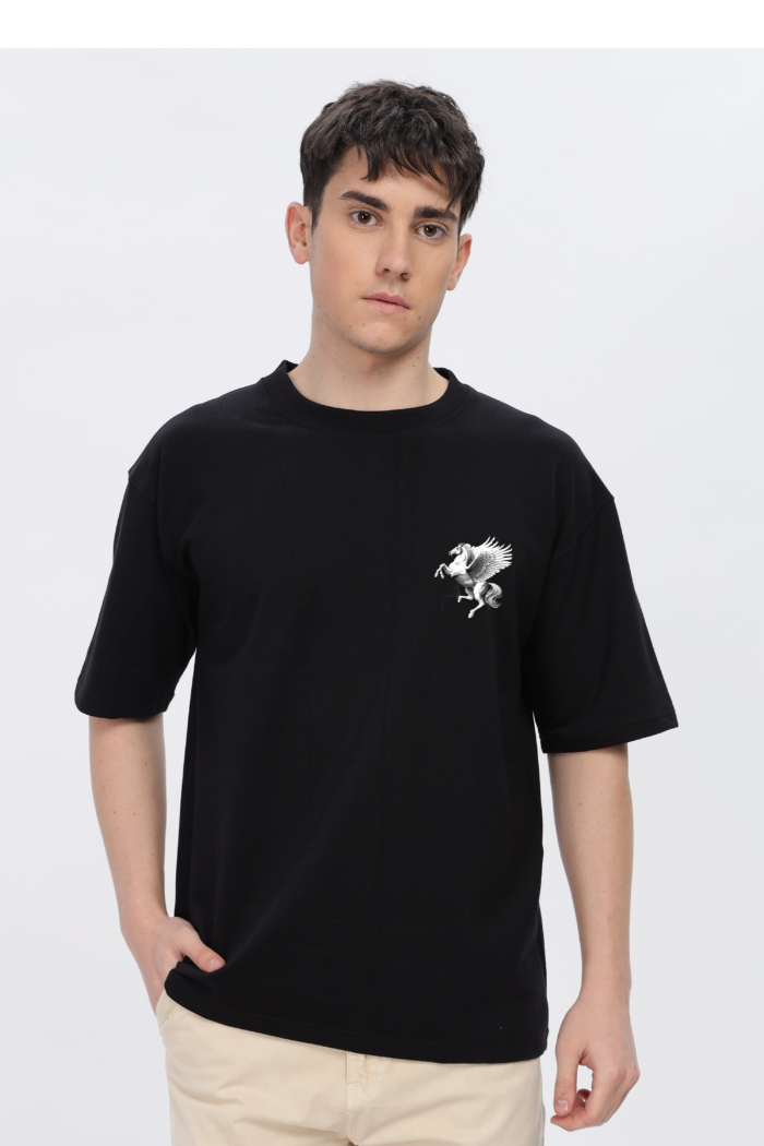 Pegasus: Men Black Oversized T-shirt - Image 2