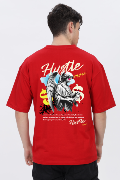 Hustle: Men Red Oversized T-shirt