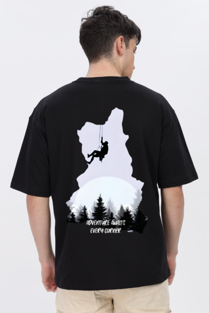 Adventure: Men Black Oversized T-shirt