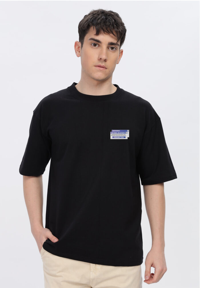 NoRisk NoStory: Men Black Oversized T-shirt - Image 2